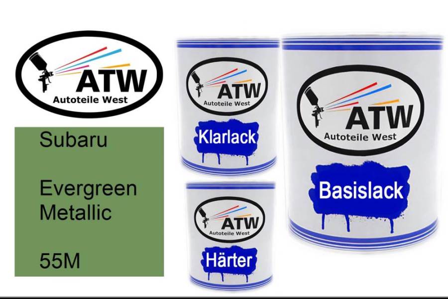 Subaru, Evergreen Metallic, 55M: 1L Lackdose + 1L Klarlack + 500ml Härter - Set, von ATW Autoteile West.